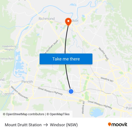 Mount Druitt Station to Windsor (NSW) map