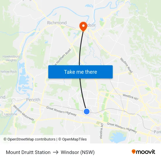 Mount Druitt Station to Windsor (NSW) map