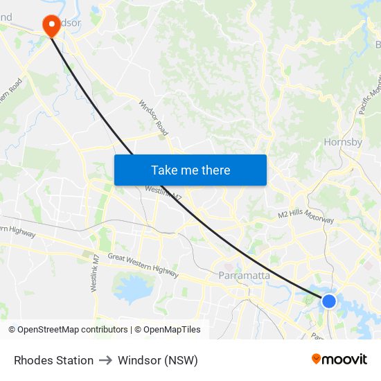 Rhodes Station to Windsor (NSW) map