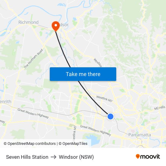 Seven Hills Station to Windsor (NSW) map