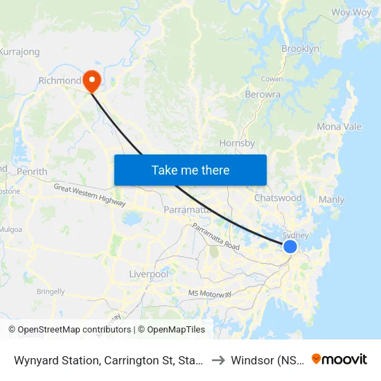 Wynyard Station, Carrington St, Stand A to Windsor (NSW) map