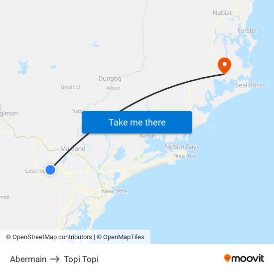 Abermain to Topi Topi map