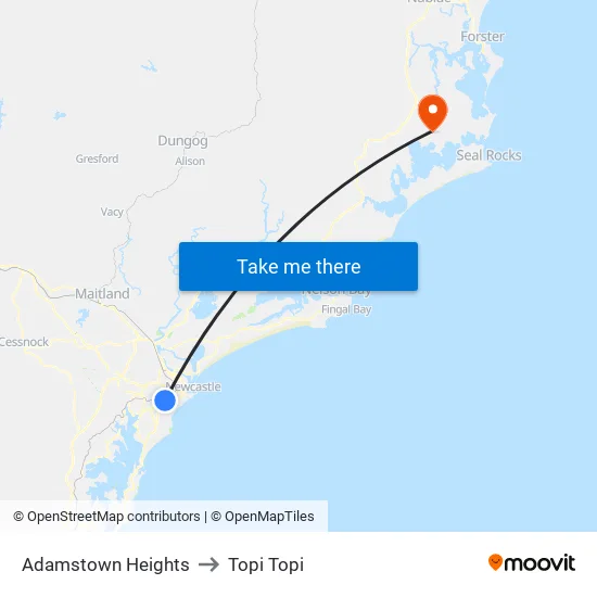 Adamstown Heights to Topi Topi map