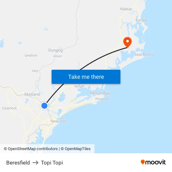 Beresfield to Topi Topi map