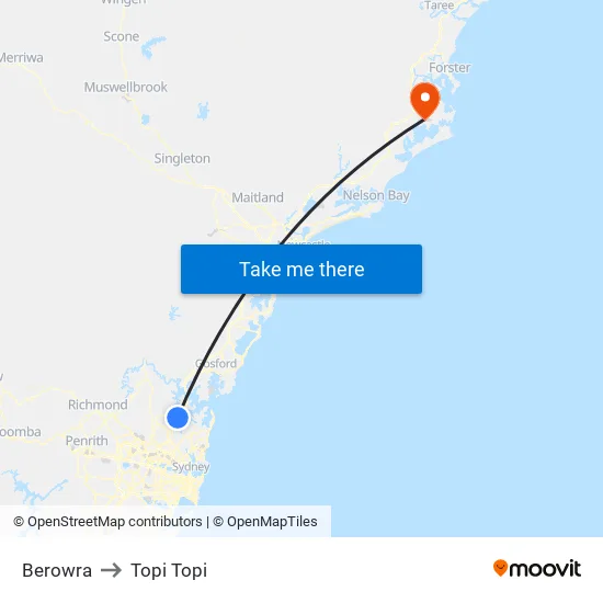 Berowra to Topi Topi map