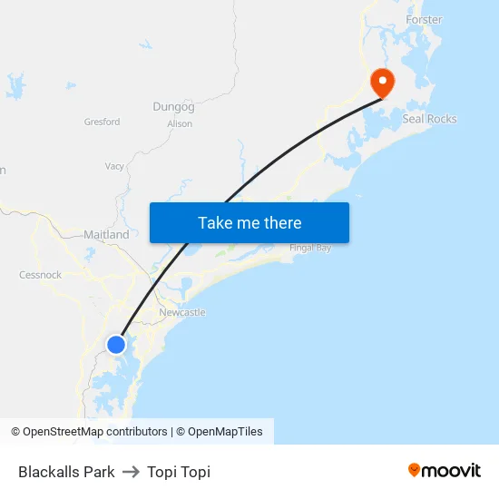 Blackalls Park to Topi Topi map