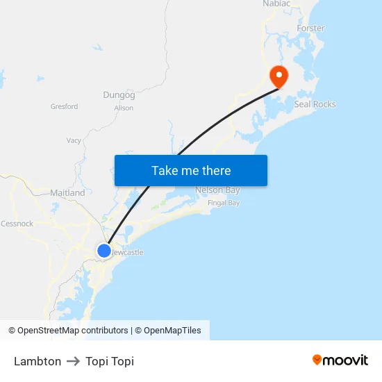 Lambton to Topi Topi map