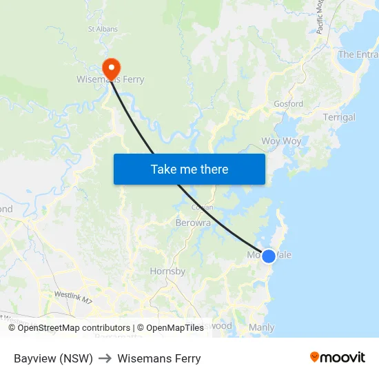 Bayview (NSW) to Wisemans Ferry map