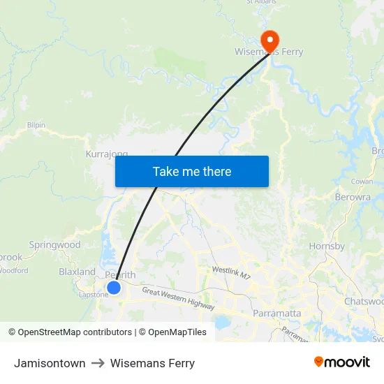 Jamisontown to Wisemans Ferry map