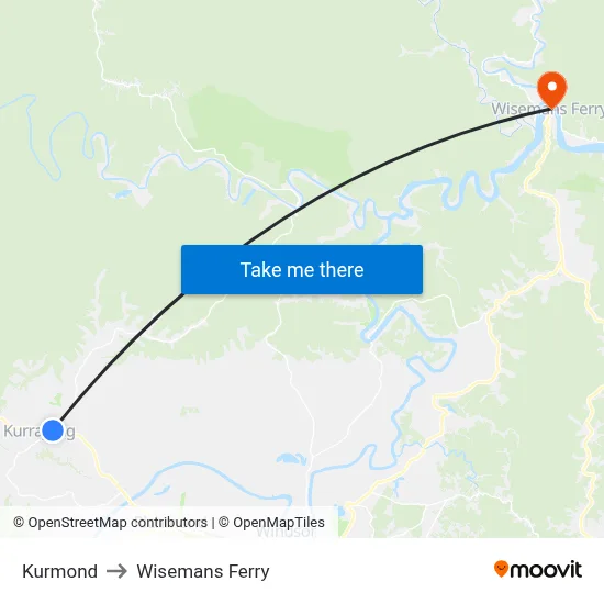 Kurmond to Wisemans Ferry map