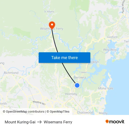 Mount Kuring-Gai to Wisemans Ferry map
