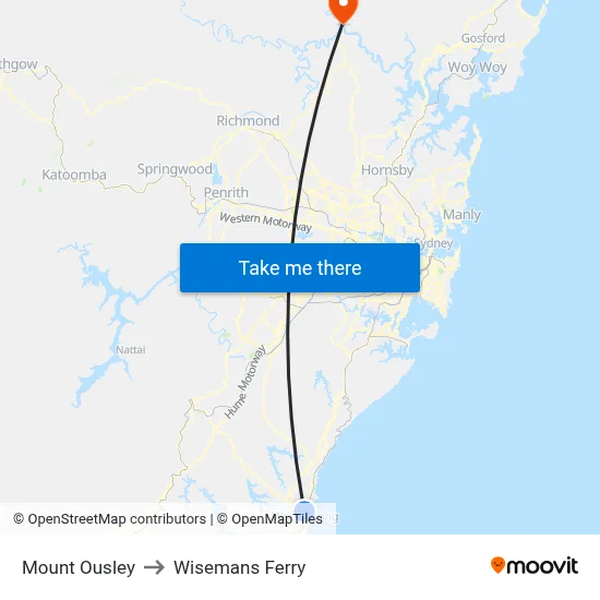 Mount Ousley to Wisemans Ferry map
