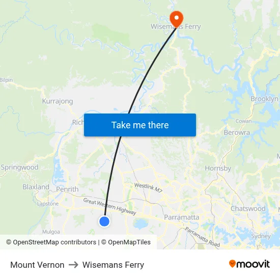 Mount Vernon to Wisemans Ferry map