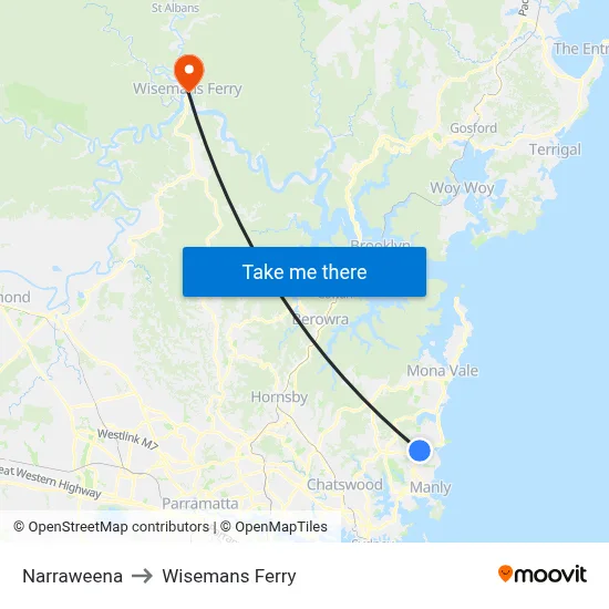 Narraweena to Wisemans Ferry map