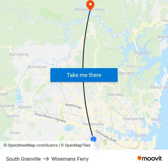 South Granville to Wisemans Ferry map