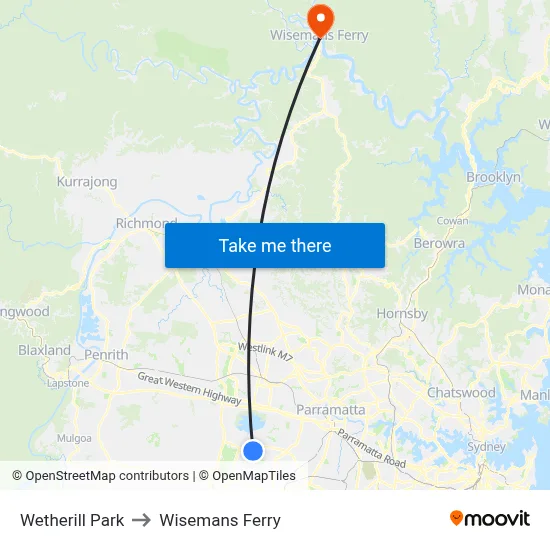 Wetherill Park to Wisemans Ferry map