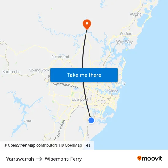 Yarrawarrah to Wisemans Ferry map