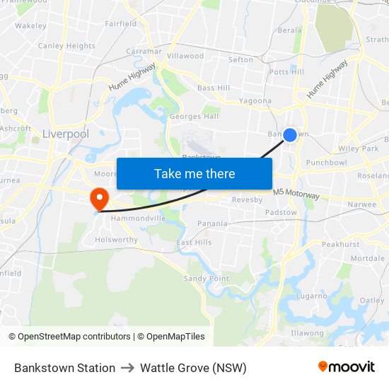 Bankstown Station to Wattle Grove (NSW) map