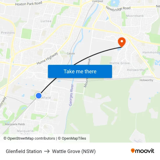 Glenfield Station to Wattle Grove (NSW) map