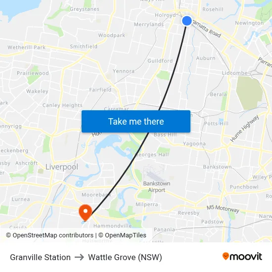 Granville Station to Wattle Grove (NSW) map