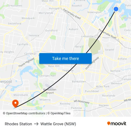 Rhodes Station to Wattle Grove (NSW) map