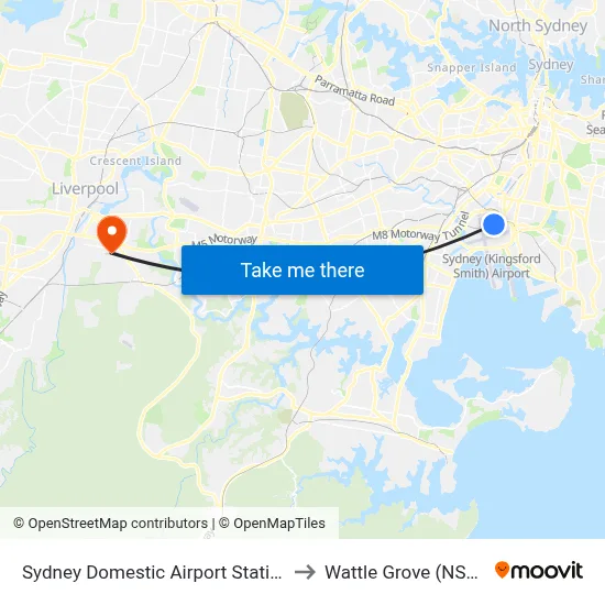 Sydney Domestic Airport Station to Wattle Grove (NSW) map
