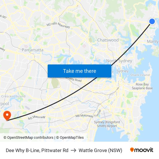 Dee Why B-Line, Pittwater Rd to Wattle Grove (NSW) map