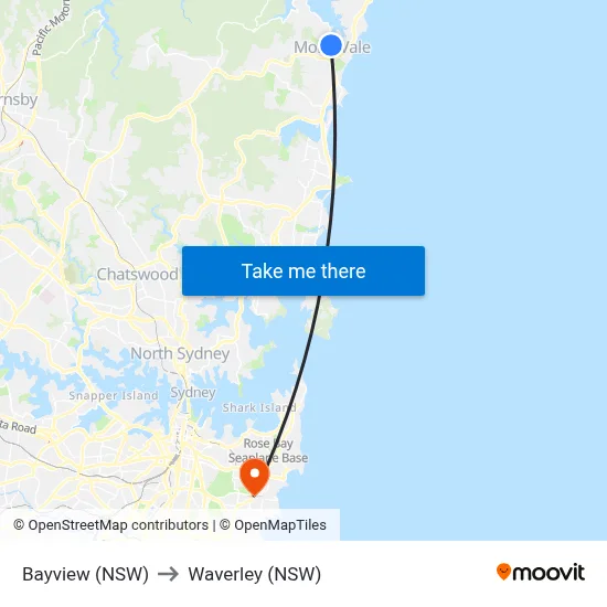Bayview (NSW) to Waverley (NSW) map