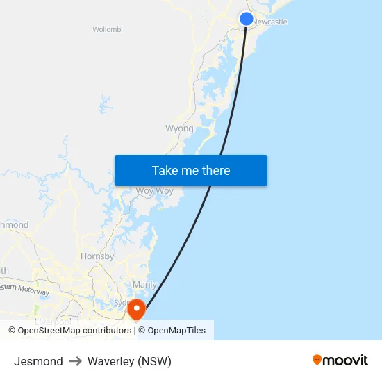 Jesmond to Waverley (NSW) map