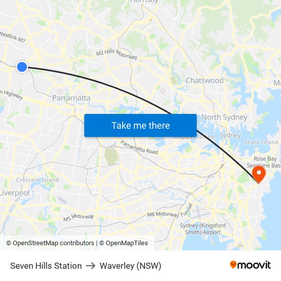 Seven Hills Station to Waverley (NSW) map