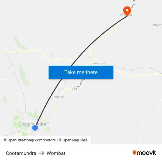 Cootamundra to Wombat map