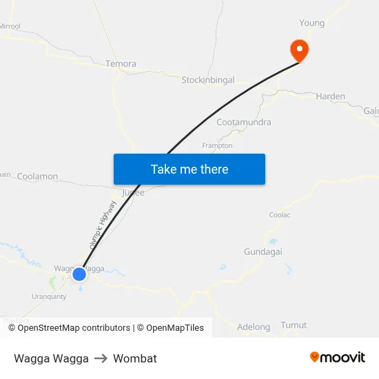 Wagga Wagga to Wombat map