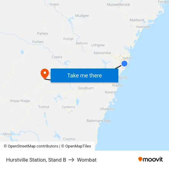 Hurstville Station, Stand B to Wombat map