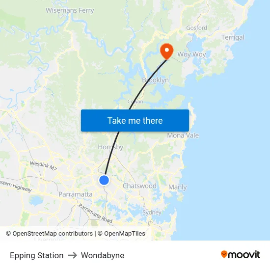 Epping Station to Wondabyne map
