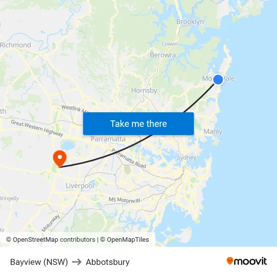 Bayview (NSW) to Abbotsbury map