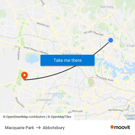 Macquarie Park to Abbotsbury map