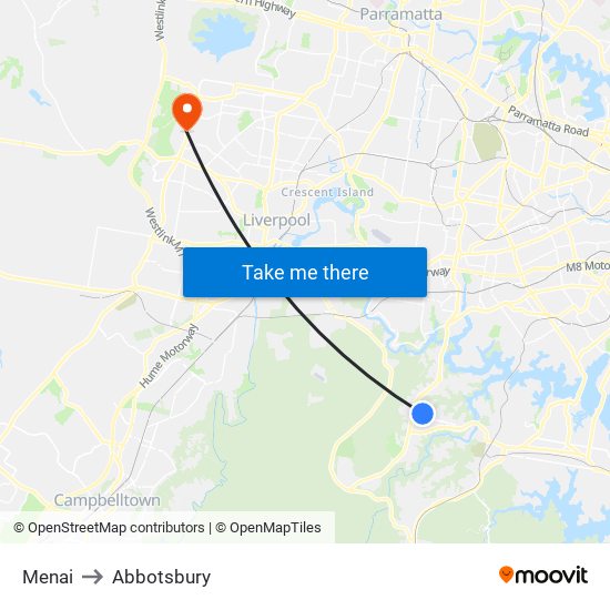 Menai to Abbotsbury map