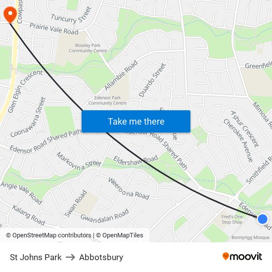 St Johns Park to Abbotsbury map