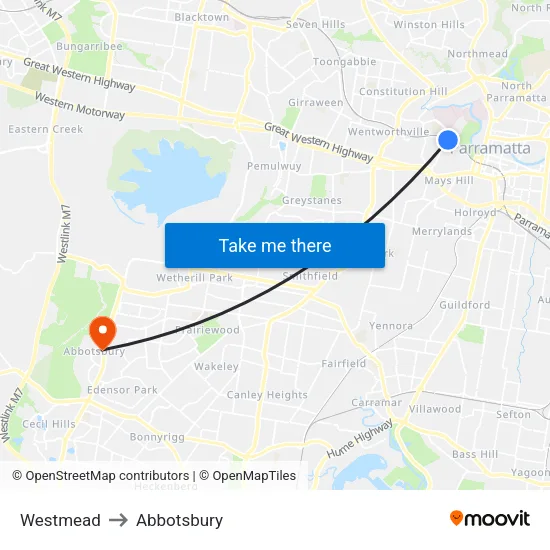 Westmead to Abbotsbury map