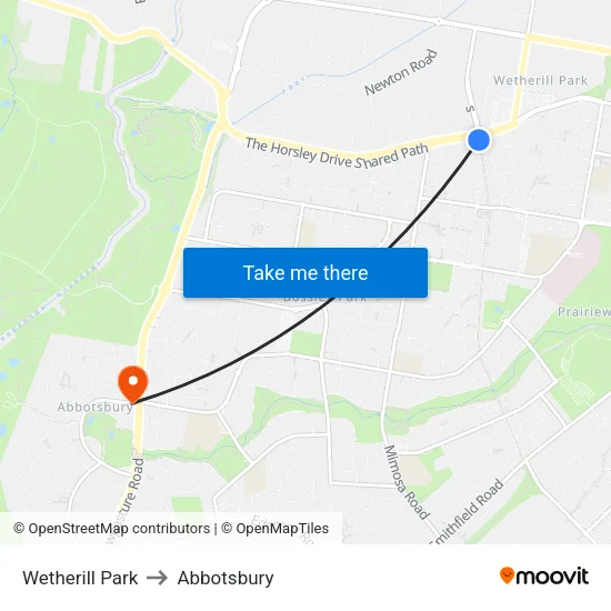 Wetherill Park to Abbotsbury map