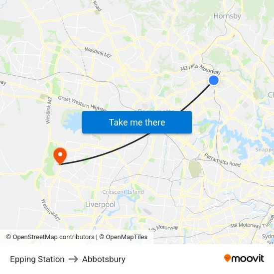 Epping Station to Abbotsbury map