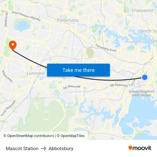 Mascot Station to Abbotsbury map