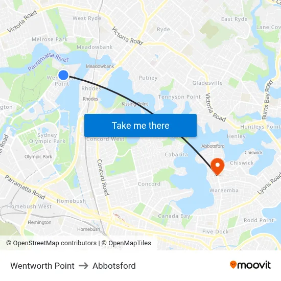 Wentworth Point to Abbotsford map