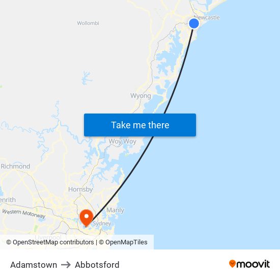 Adamstown to Abbotsford map