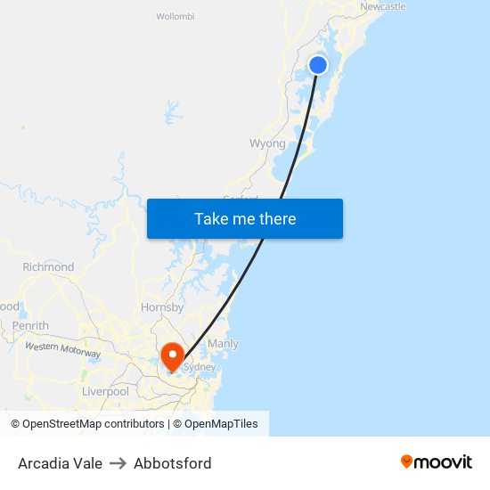 Arcadia Vale to Abbotsford map