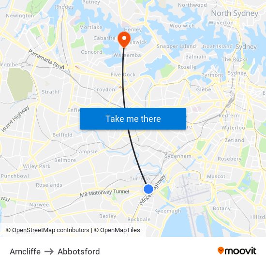 Arncliffe to Abbotsford map