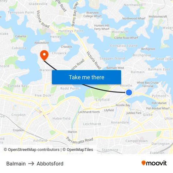Balmain to Abbotsford map