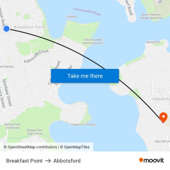 Breakfast Point to Abbotsford map