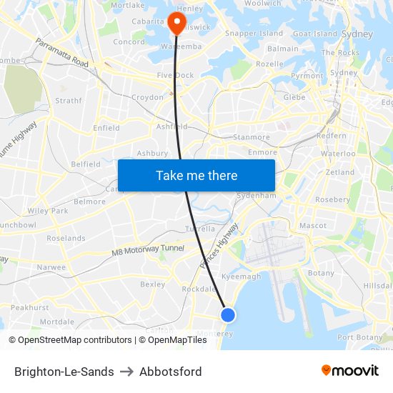 Brighton-Le-Sands to Abbotsford map