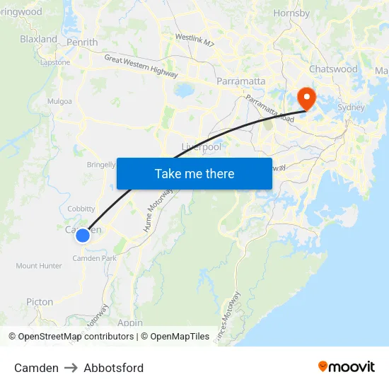 Camden to Abbotsford map